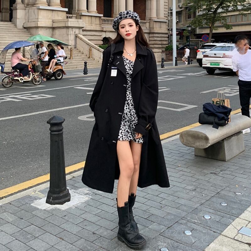 ブラックロングコート オータムスタイル薄手 かわいい 秋物 YY-ファッション7463619507