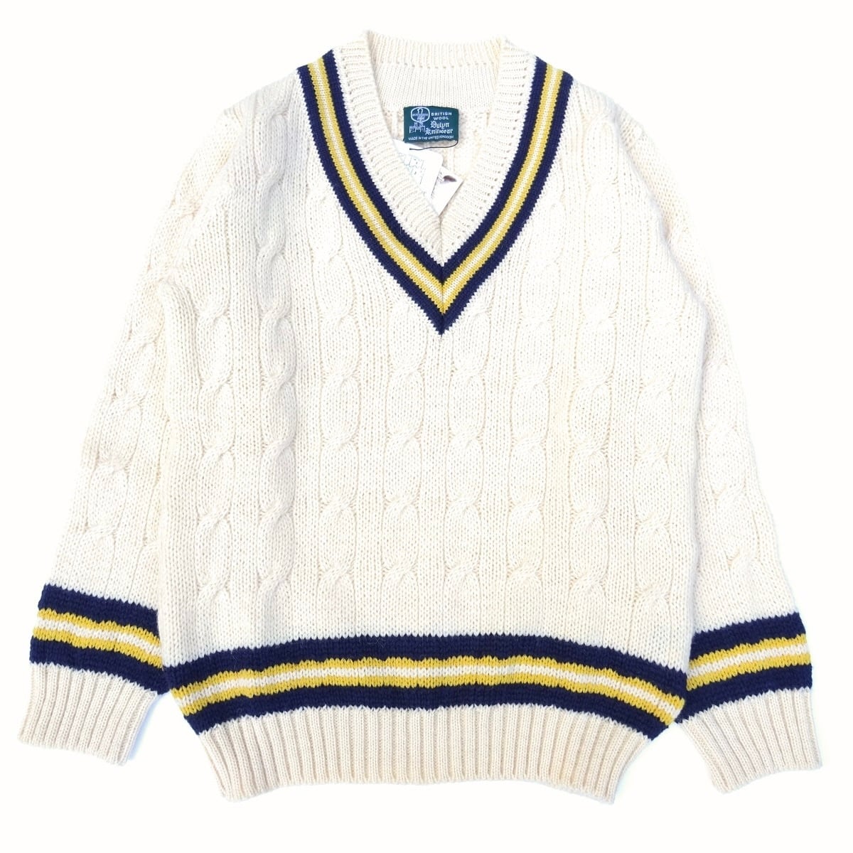DULYN KNITWEAR (デュリンニットウェア) CRIKET P/O SWEATER アラン/ ネイビー/ ゴールド