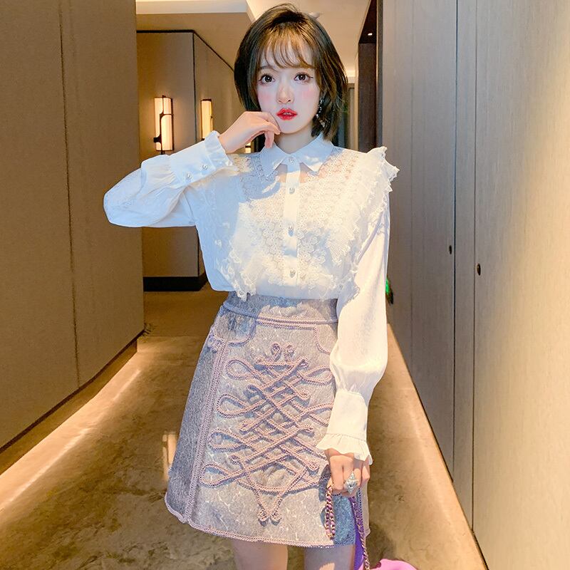 レースカラーシャツ スプリング 大人ガーリー スウィート キュート カジュアル 春物 ピュア ステッチ MIUCO59434057655
