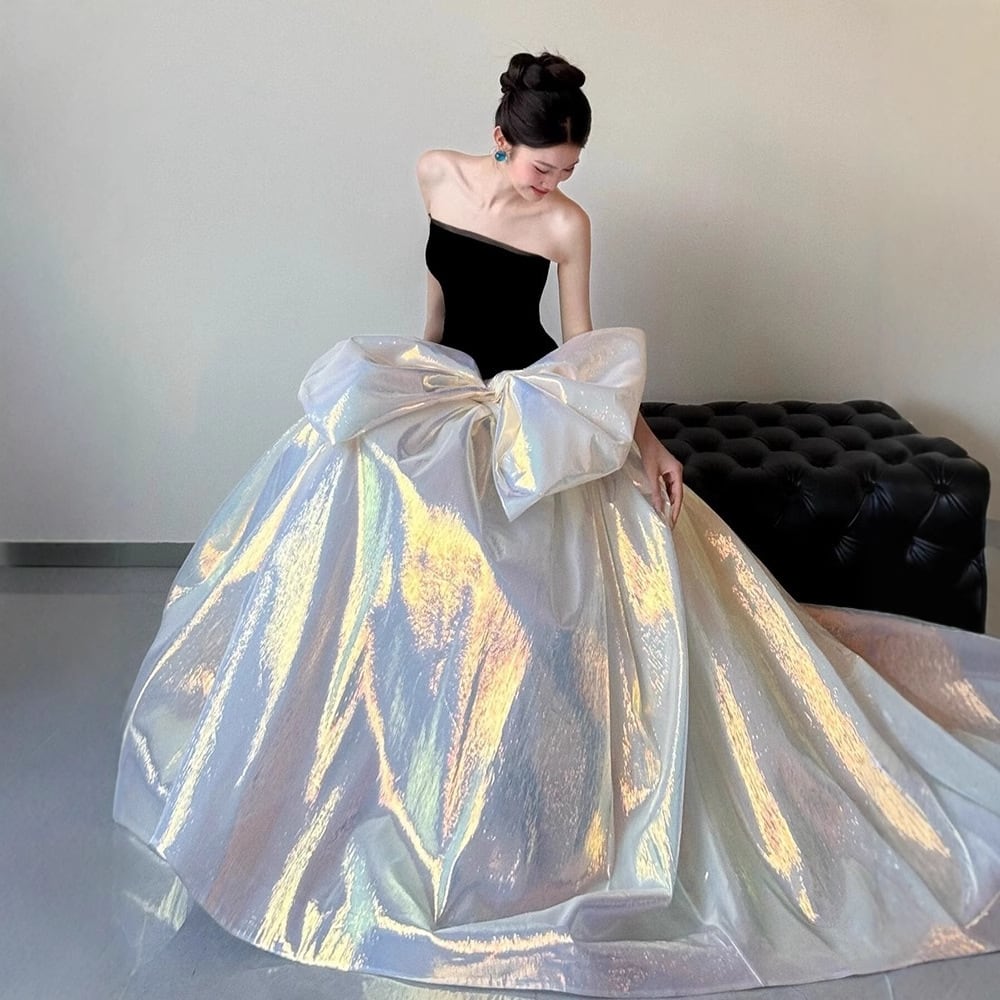 ロングドレス キャバドレス パーティードレス フレンチ風 ベアトップ マーメイド イブニングドレス リボン トレーン プリンセス 成人式 誕生日 JC2-JZ259