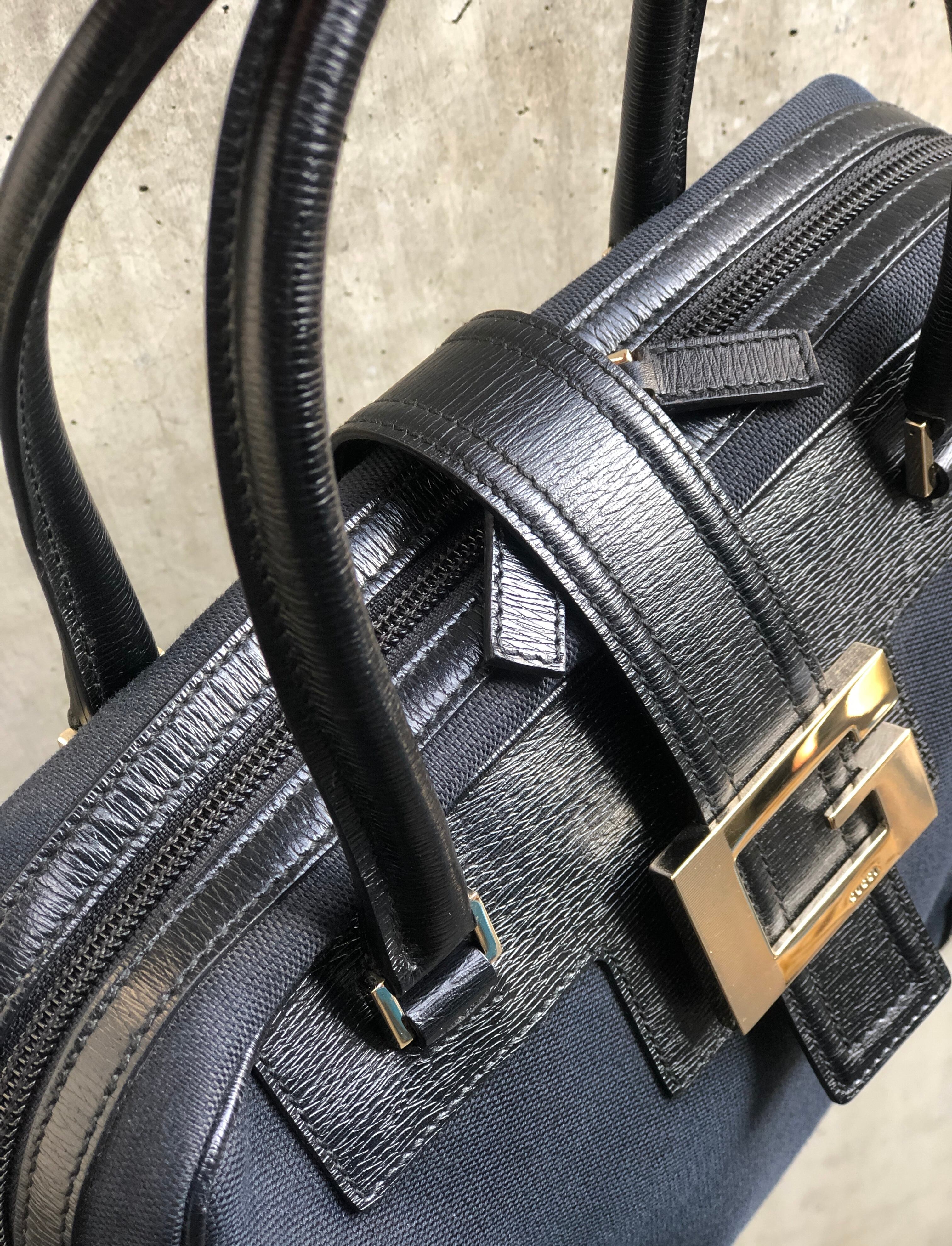 GUCCI グッチ G金具 ジャガード×レザー ミニボストン ハンドバッグ
