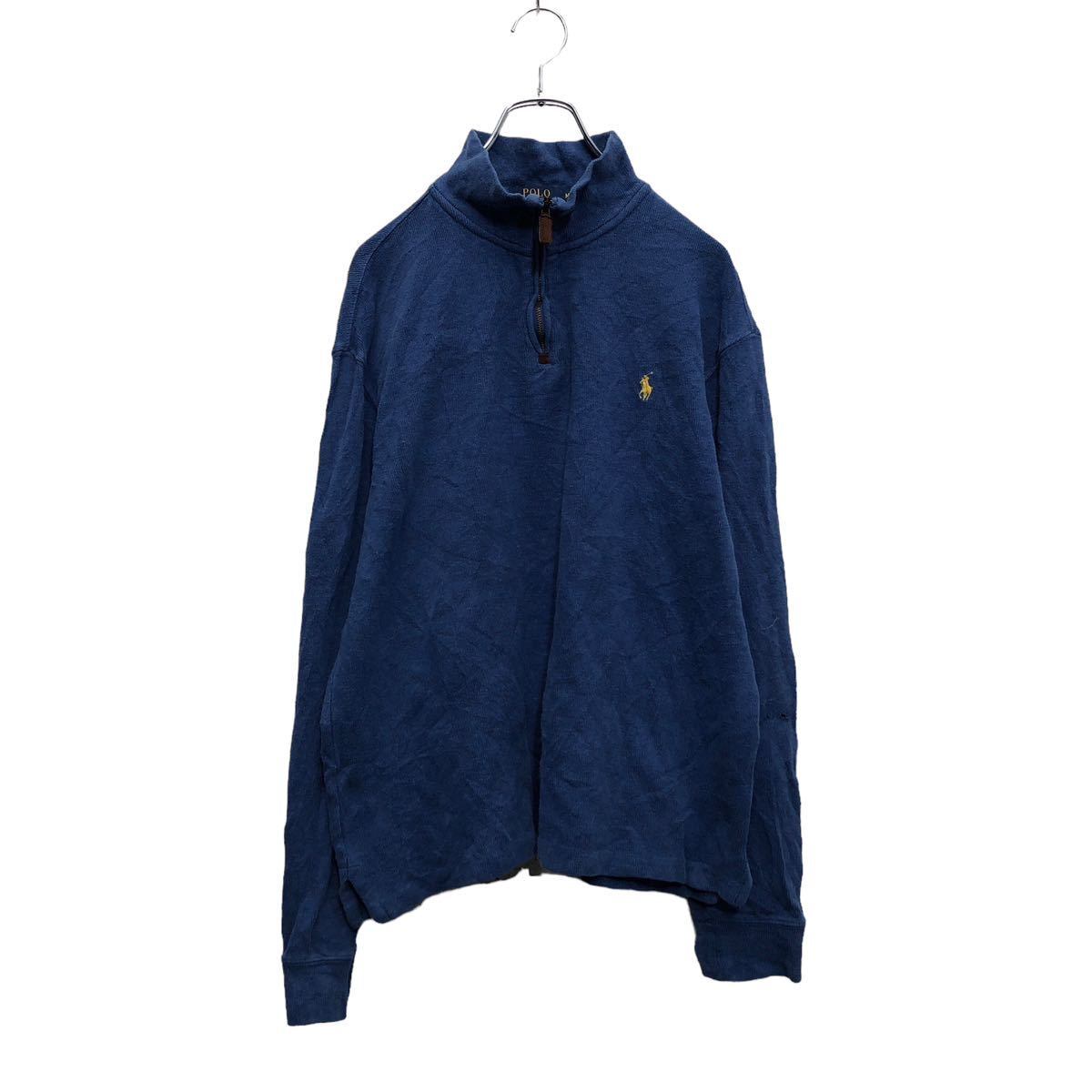POLO RALPH LAUREN ハーフジップ ロゴ スウェット トレーナー M ブルー