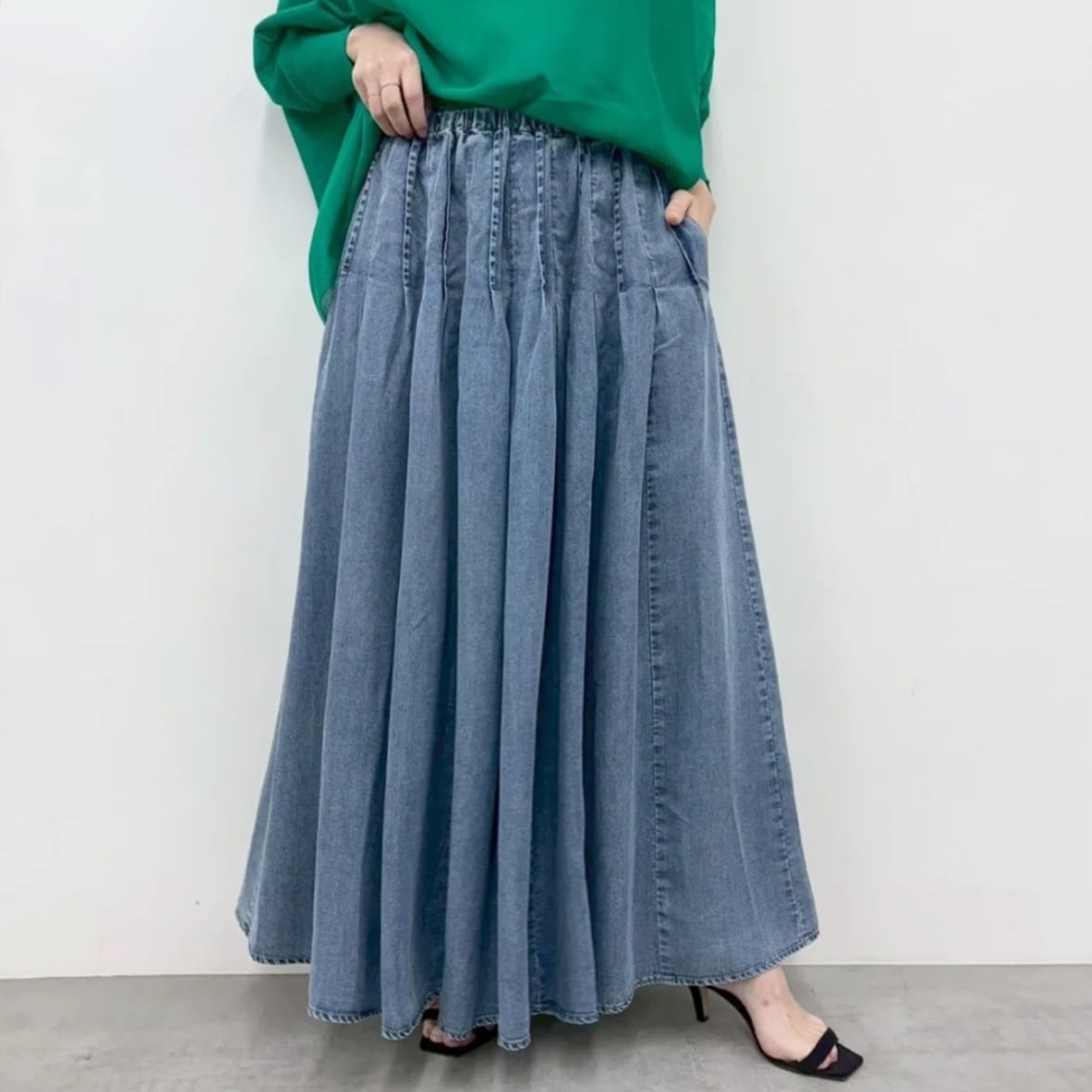 JIL SANDER デニムフレアスカート 紐付き CYNICAL(シニカル)】セルロースデニムフレアスカート［612-96022
