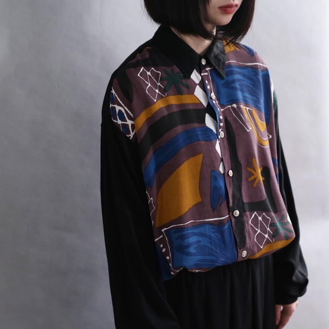 switching art graphic design l/s rayon shirt