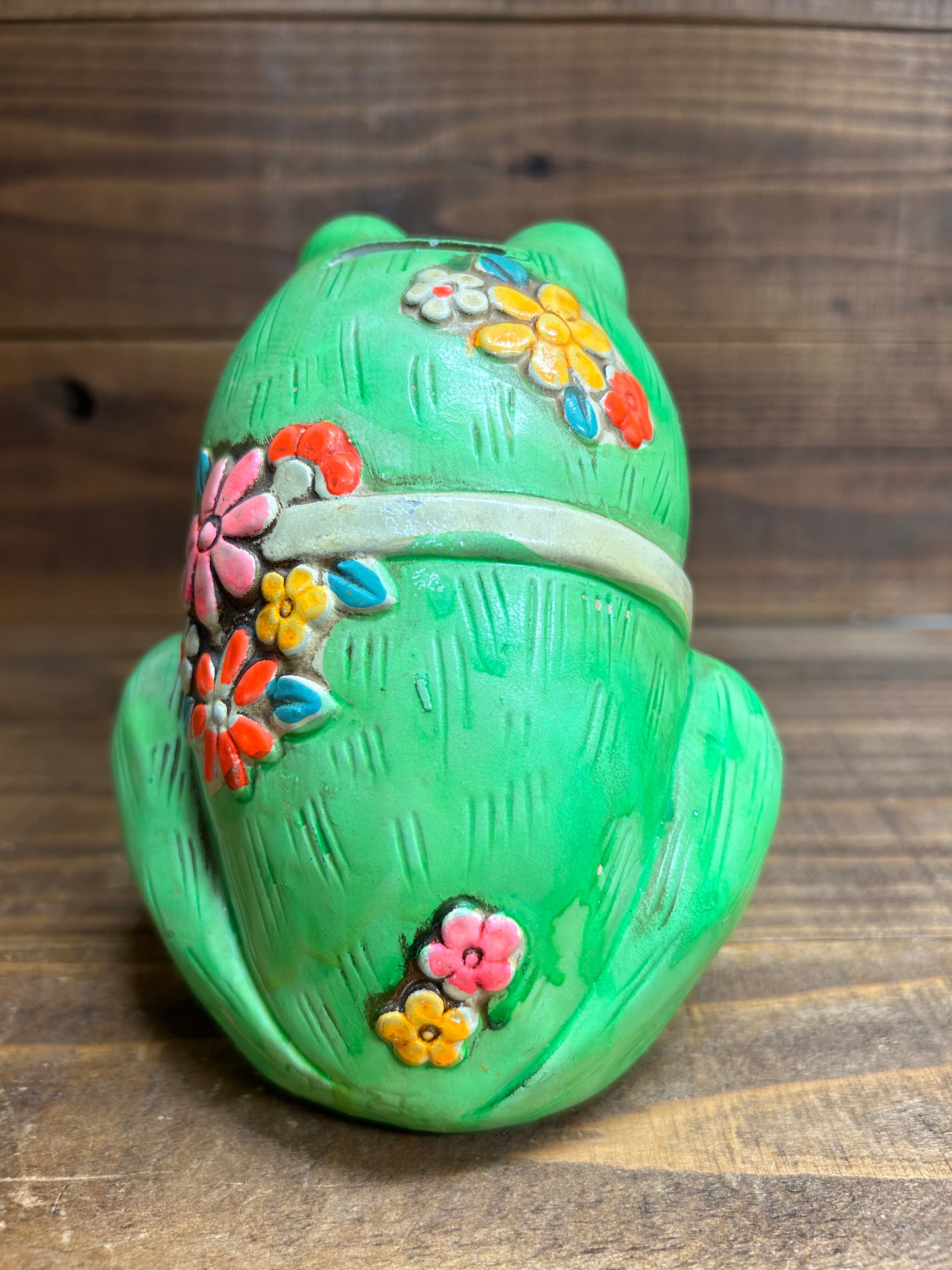Vintage Holiday Fair Chalkware Neon Green Flog Coin Bank/かえる