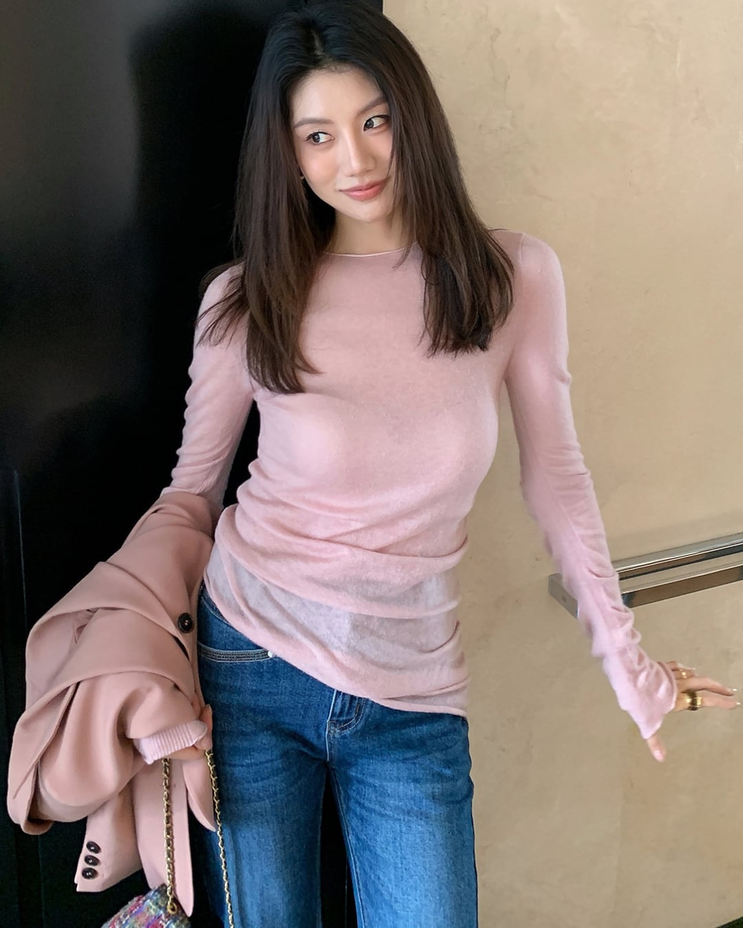 クルーネックライトニットトップス A25027