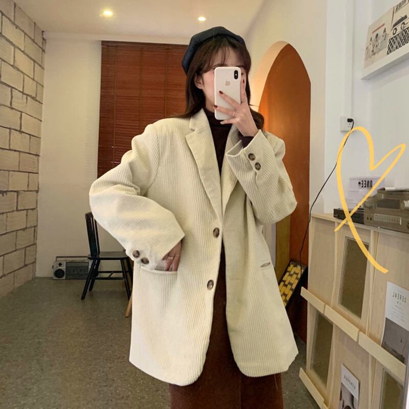 スタンダードコーデュロイジャケット スプリングレッドルーズロング レトロ 春物 スーパーモール64211712849