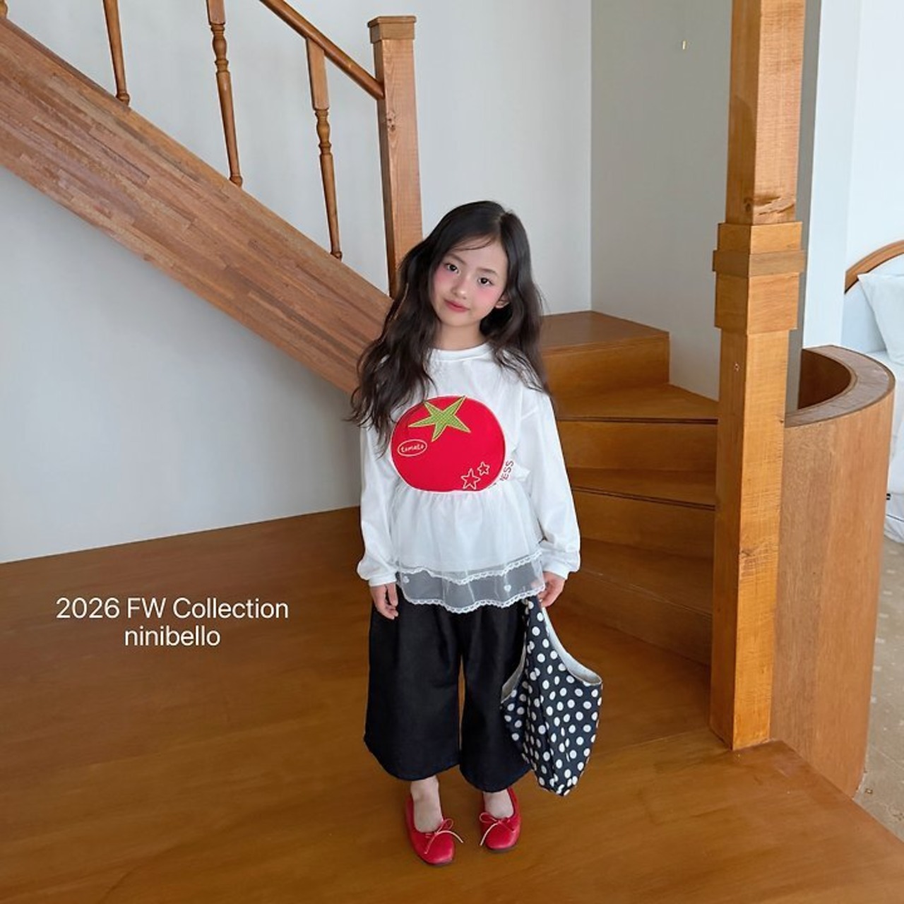 韓国子供服 / ninibello / Tomato Patch T-shirt  / 長袖Ｔシャツ *XS~XXL*