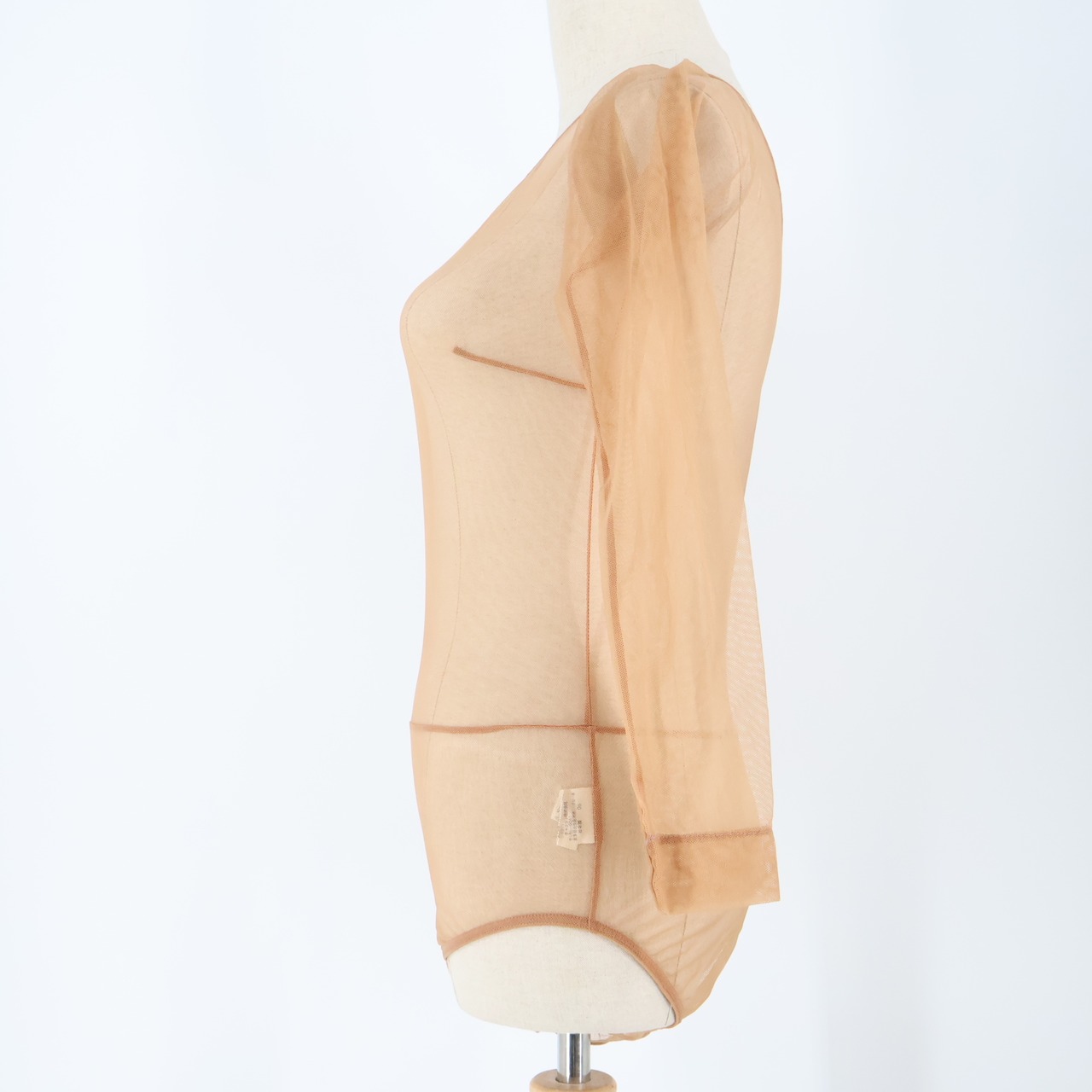 【美品 日本製 社交ダンス衣装】ベージュ Chacott チャット レオタード 肌色 インナー 長袖 レース 透け感 薄い 軽い レッスン