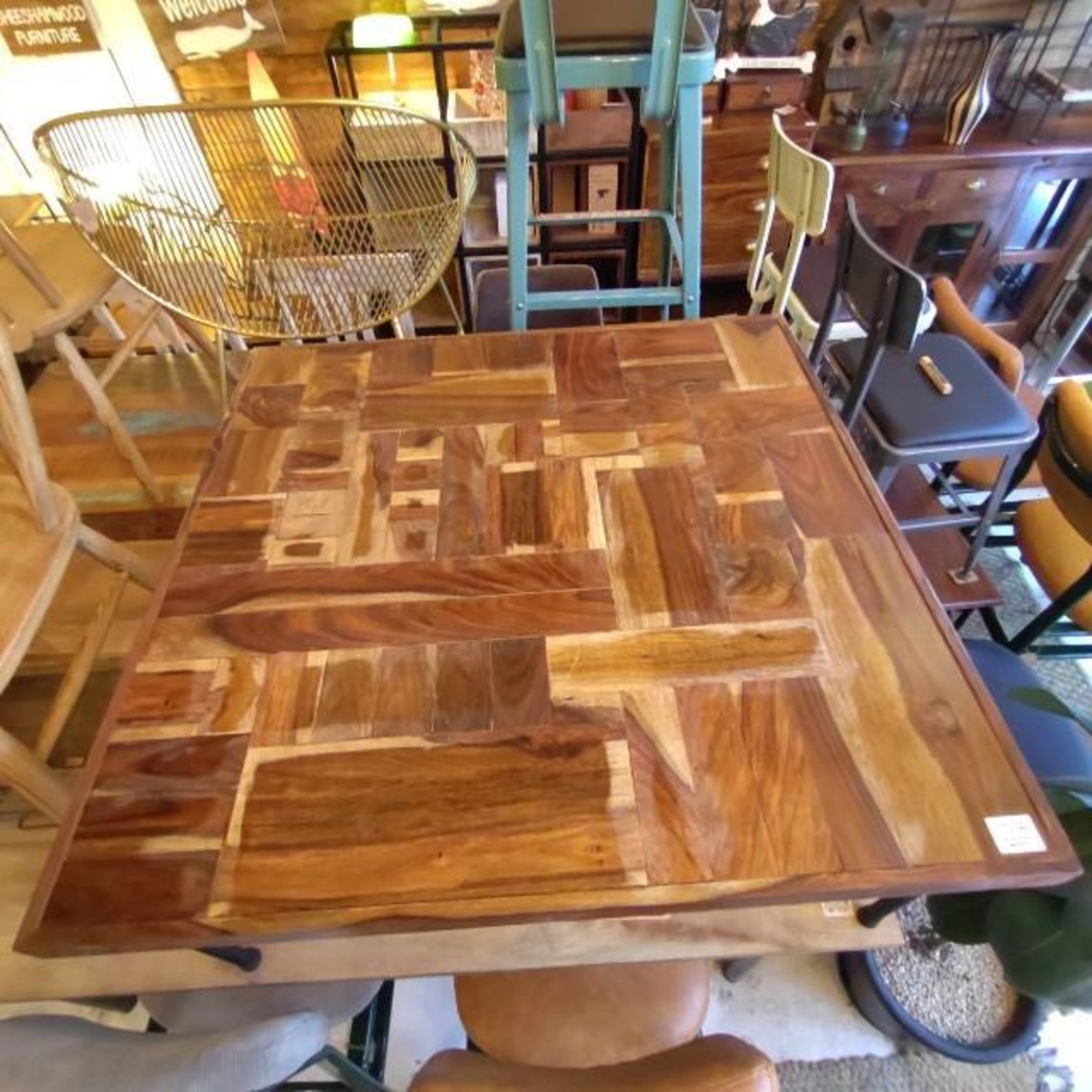 【店頭受取専用商品】TOPANGA　Furniture　シーシャムウッド寄せ木スクエアローテーブル　リビング　インテリア