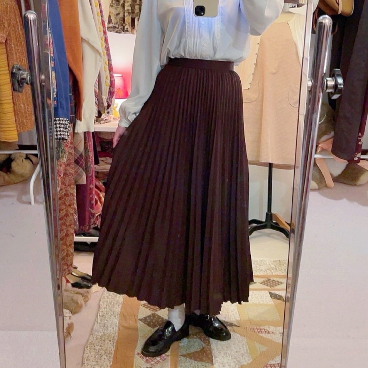 brown accordion pleats skirt