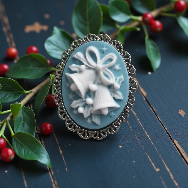 Cameo Brooch SF1　カメオ　ブローチ　ベル　パウダーブルー Side*Forestオリジナルカラー