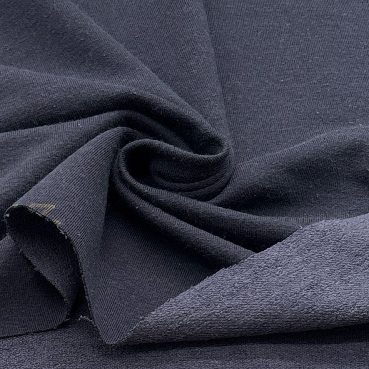 ★TC064◆1.7m◆綿ポリウレタン混ミニ裏毛ニット生地◆インディゴブルー