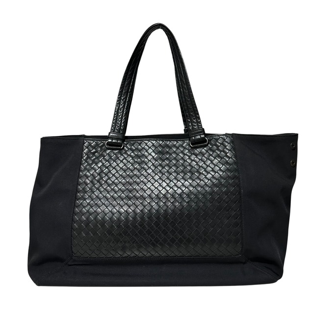 Rare◇BOTTEGA VENETA Canvas Leather Intrecciato Tote Bag Black Silver B06709908U 971