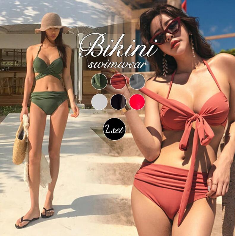 【2022夏トレンド】盛れる 水着 フロントクロス ビキニ 流行り ワイヤー入りビキニ
