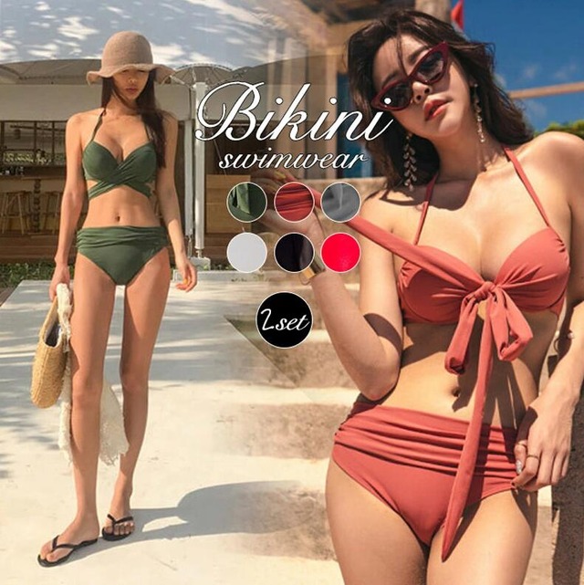 【2022夏トレンド】盛れる 水着 フロントクロス ビキニ 流行り ワイヤー入りビキニ