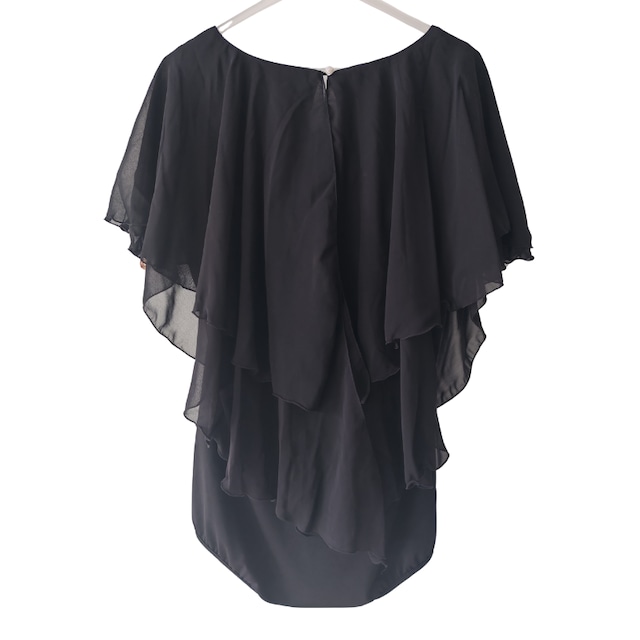 Vネック ローズモチーフ ケープ シフォン レオタード トップス 3col D00431