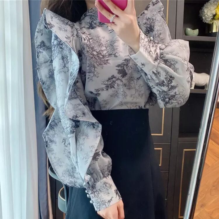 2ウェイパフスリーブスタンドボウ(トワルドジュイプリント)ブラウス29067