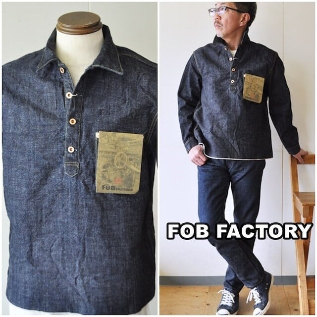 エフオービーファクトリー FOB FACTORY　デニムプルオーバージャケ Mカラー