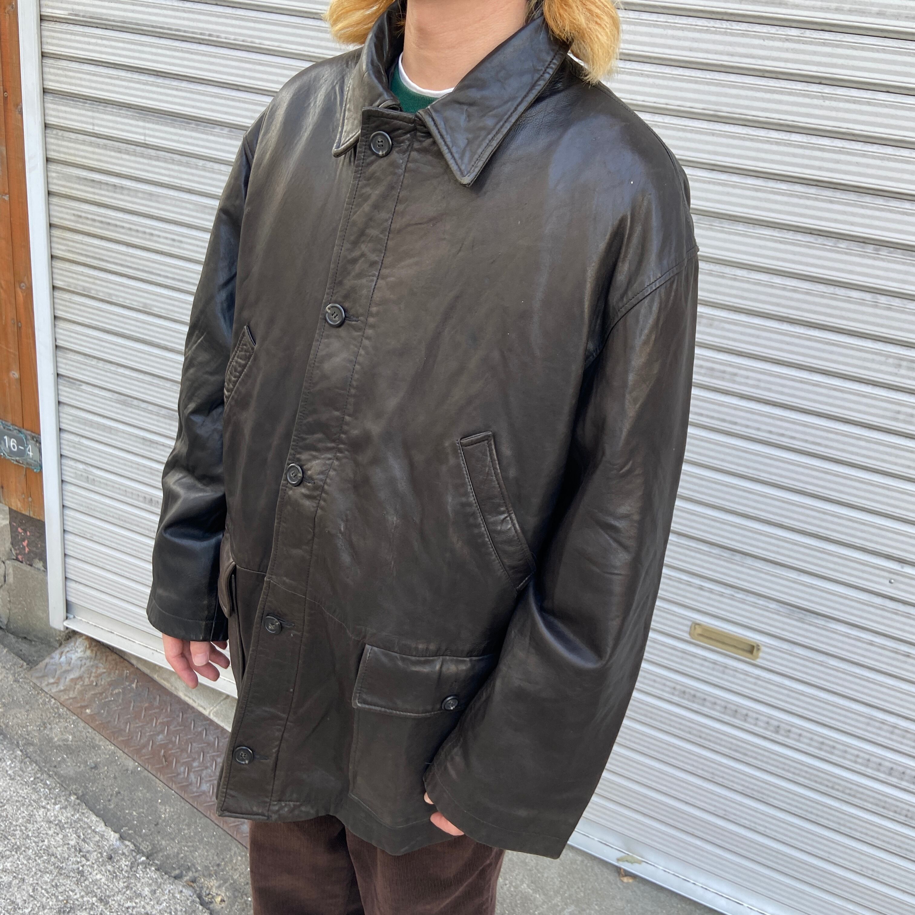 送料無料』90s RalphLauren レザーハーフコート カーコート 本革 