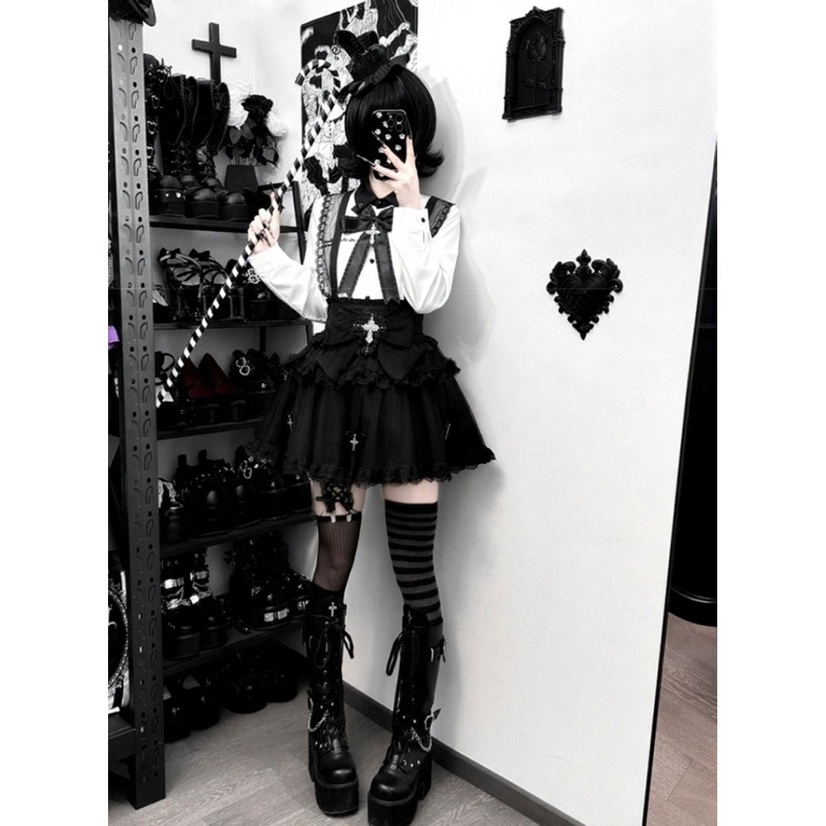 地雷系ゴシックティアードジャンパースカート：スカート | Maiden's Rêve