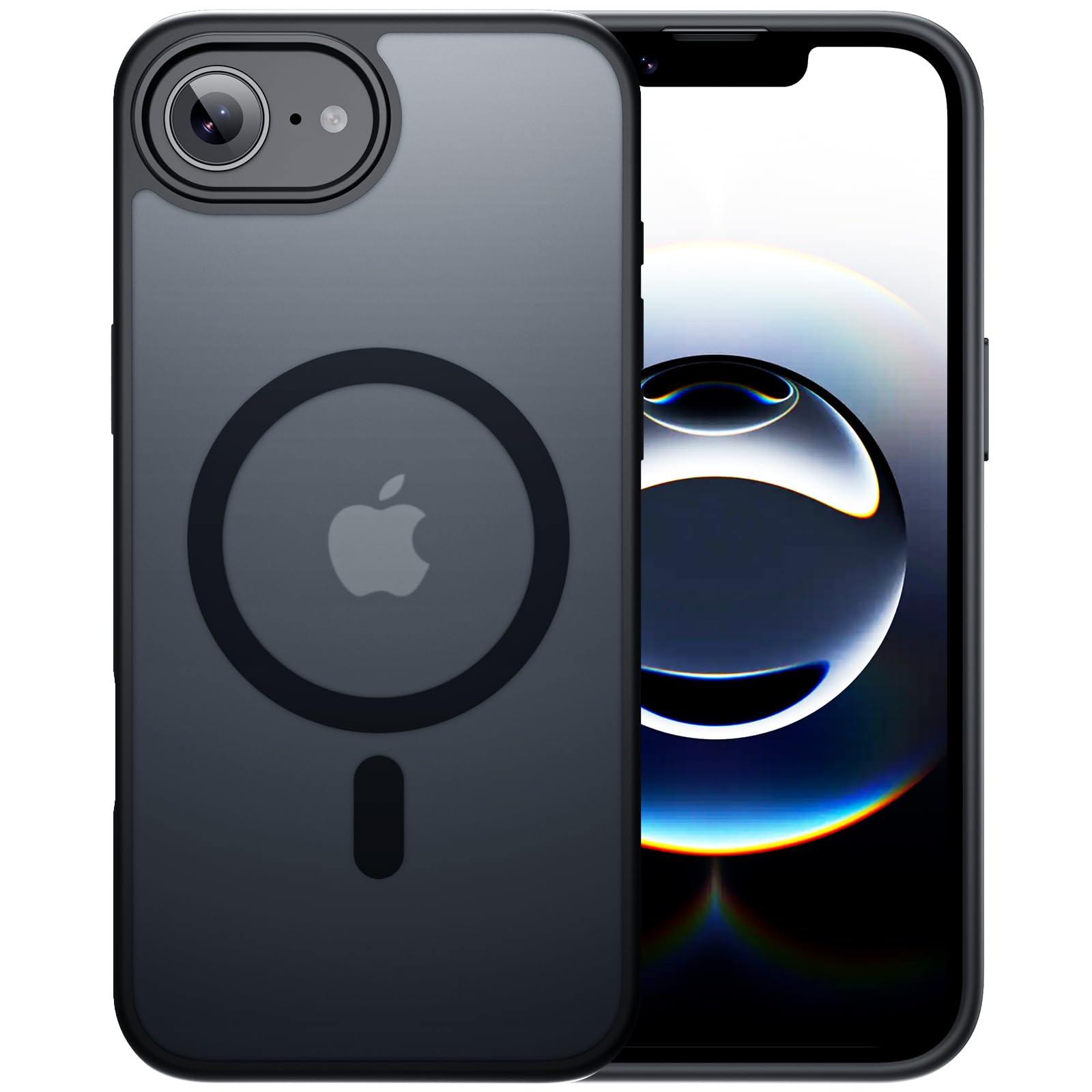 Eiffebill for iPhone 17E ケース & iPhone 16E ケース【耐衝撃、米軍規格】【Mag Safe(マグセーフ)対応、マグネット搭載、ワイアレス充電対応】【半透明で、サンドブラスト処理により肌触りが柔らかく、黄変に強いです】ストラップホール付き(くろ)