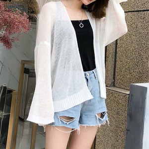 トッパー カーディガン レディース 春夏 羽織り 韓国 おしゃれ 大人 きれいめ カジュアル ボリューム袖 ゆったり 透け感 UV対策 冷房対策 オフィス ビジネス ニットカーディガン 大人可愛い 大人女子