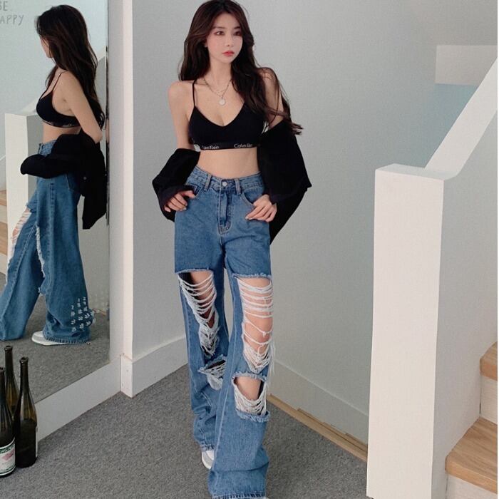 パンツ オータムハイウェストウェストジーンズ ルーズカジュアル 秋物 ドラファッションホール73613680423