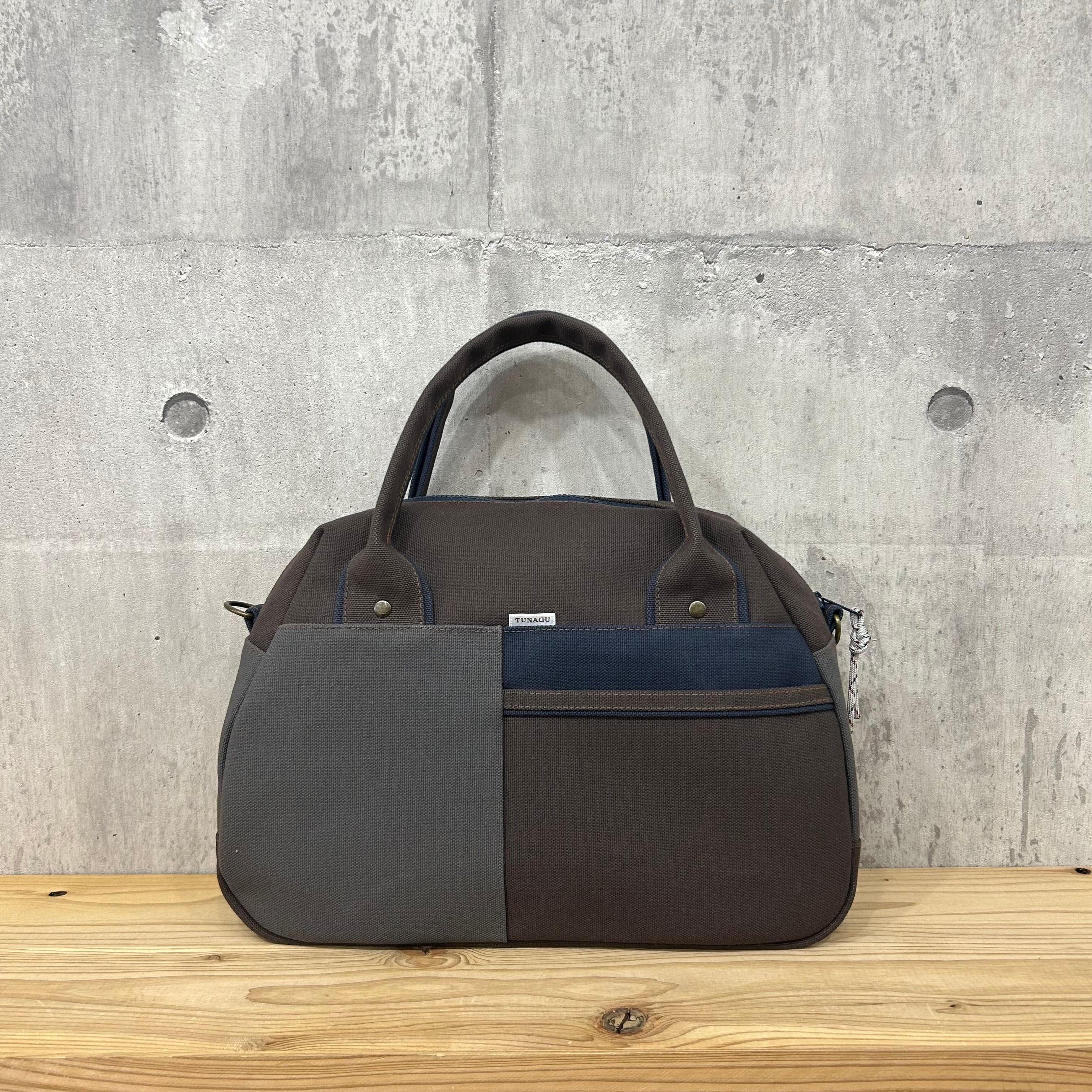 -* Boston Bag *- ブロック切替デザイン【濃茶×アスファルトグレー×ディープオーシャン】