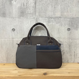 -* Boston Bag *- ブロック切替デザイン【濃茶×アスファルトグレー×ディープオーシャン】