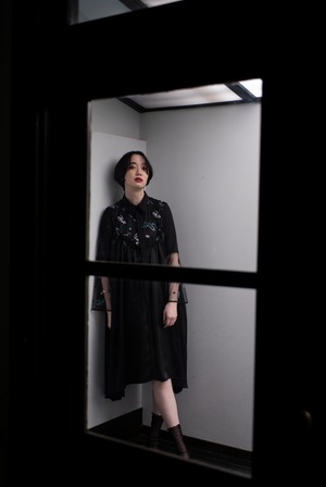 Traditional Pattern Embroidery Flare Dress BLACK