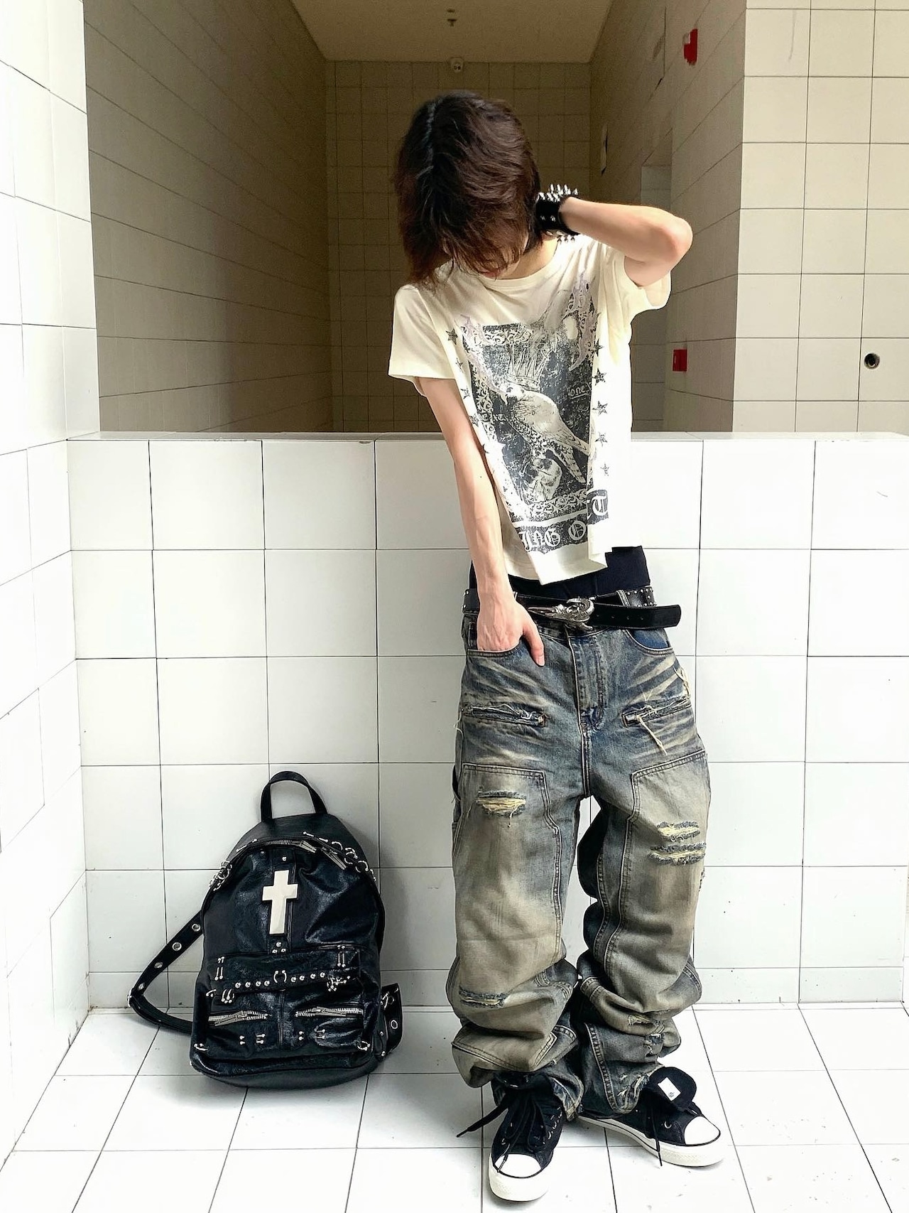 【TH4SWE】Distressed Dirty Wash Carpenter Jeans