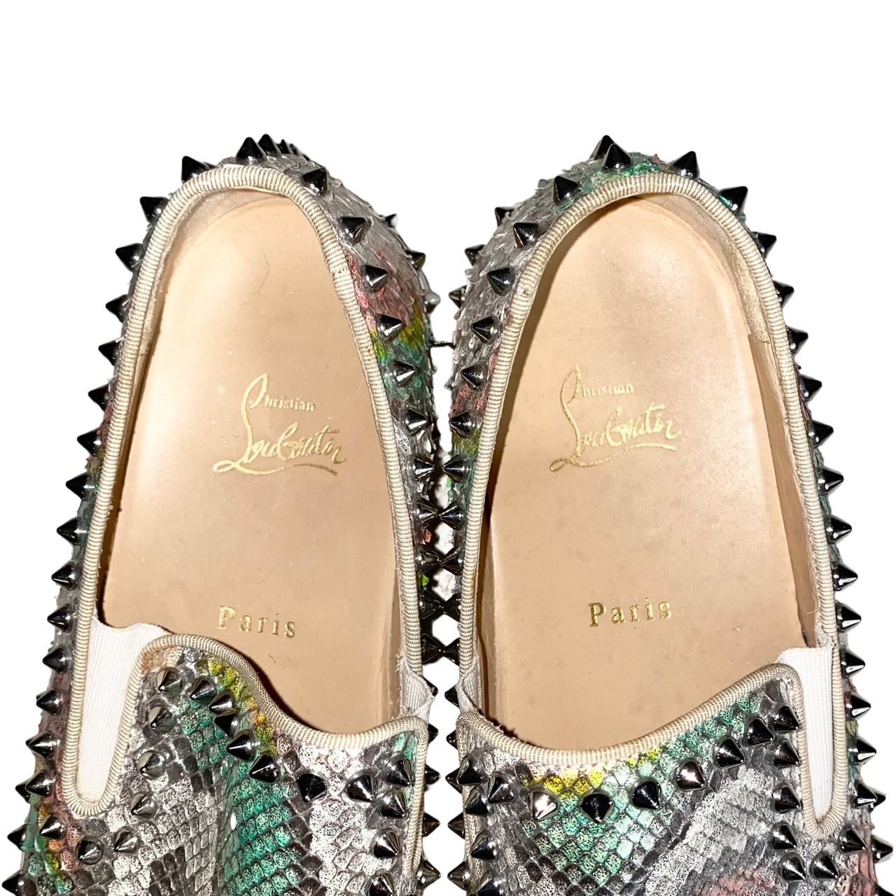 CHRISTIAN LOUBOUTIN python leather studs sneakers