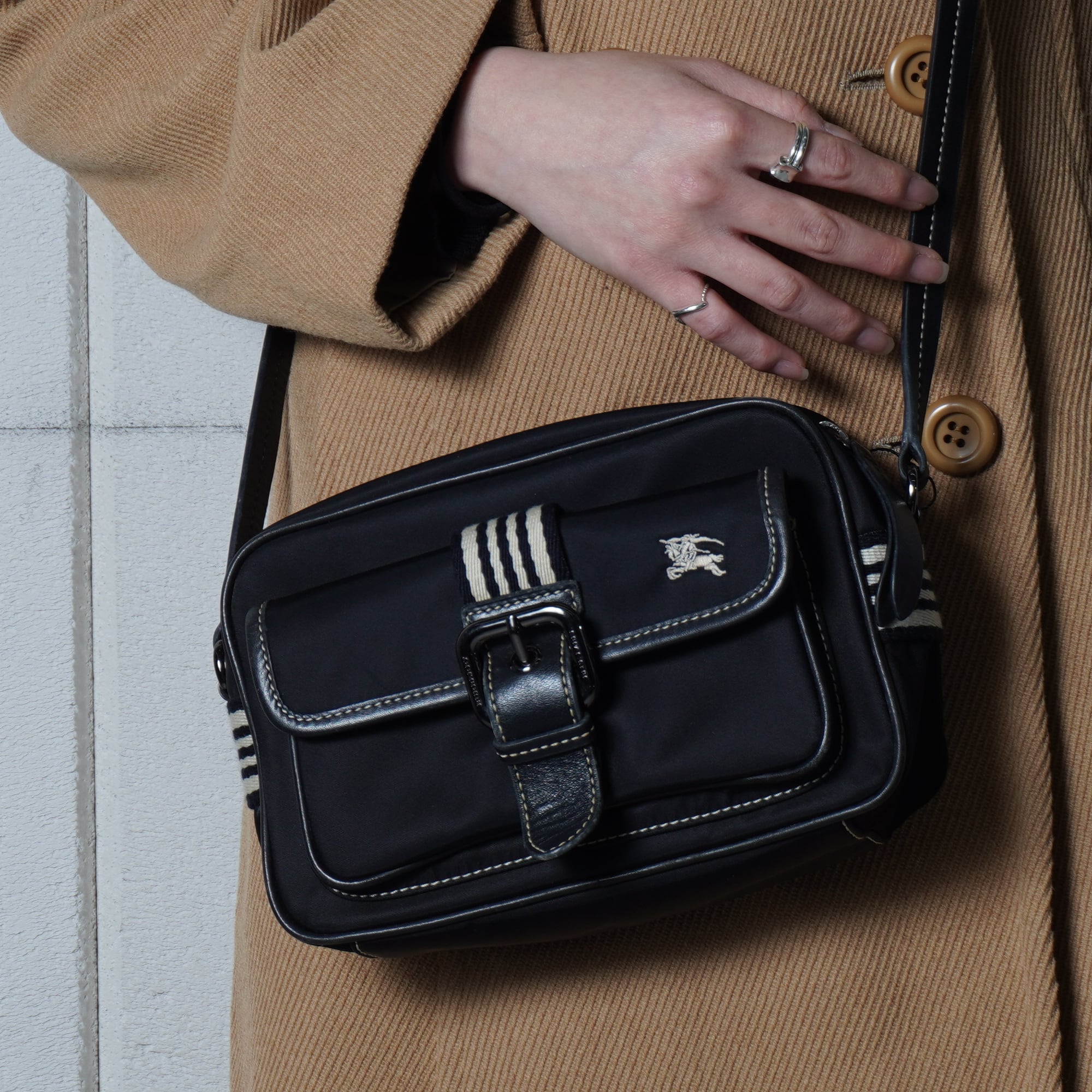 PRADA】プラダ 三角プレートロゴナイロン・レザーワンショルダーバッグ