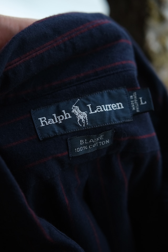 Utah/90's "Ralph Lauren"BLAIRE B.D stripe shirt/Navy×Red