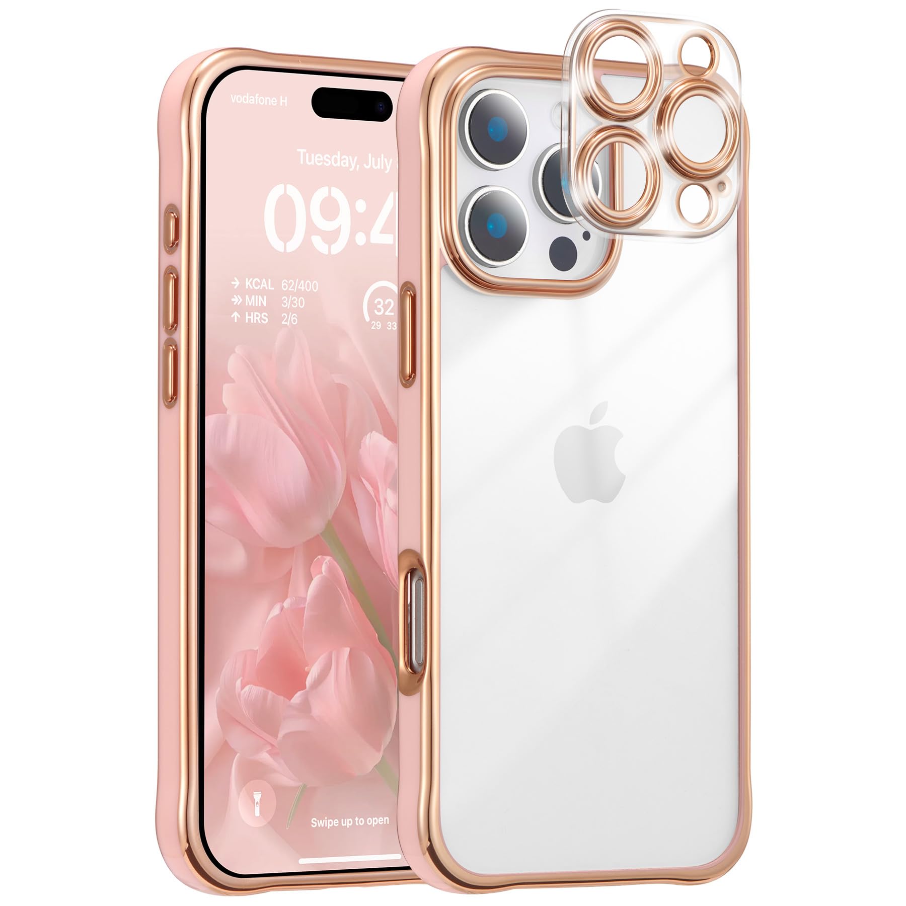 ZTOFERA for iPhone 16 Pro ケース、クリスタルクリアアクリルバック、ソフトメッキエッジ,ピンク