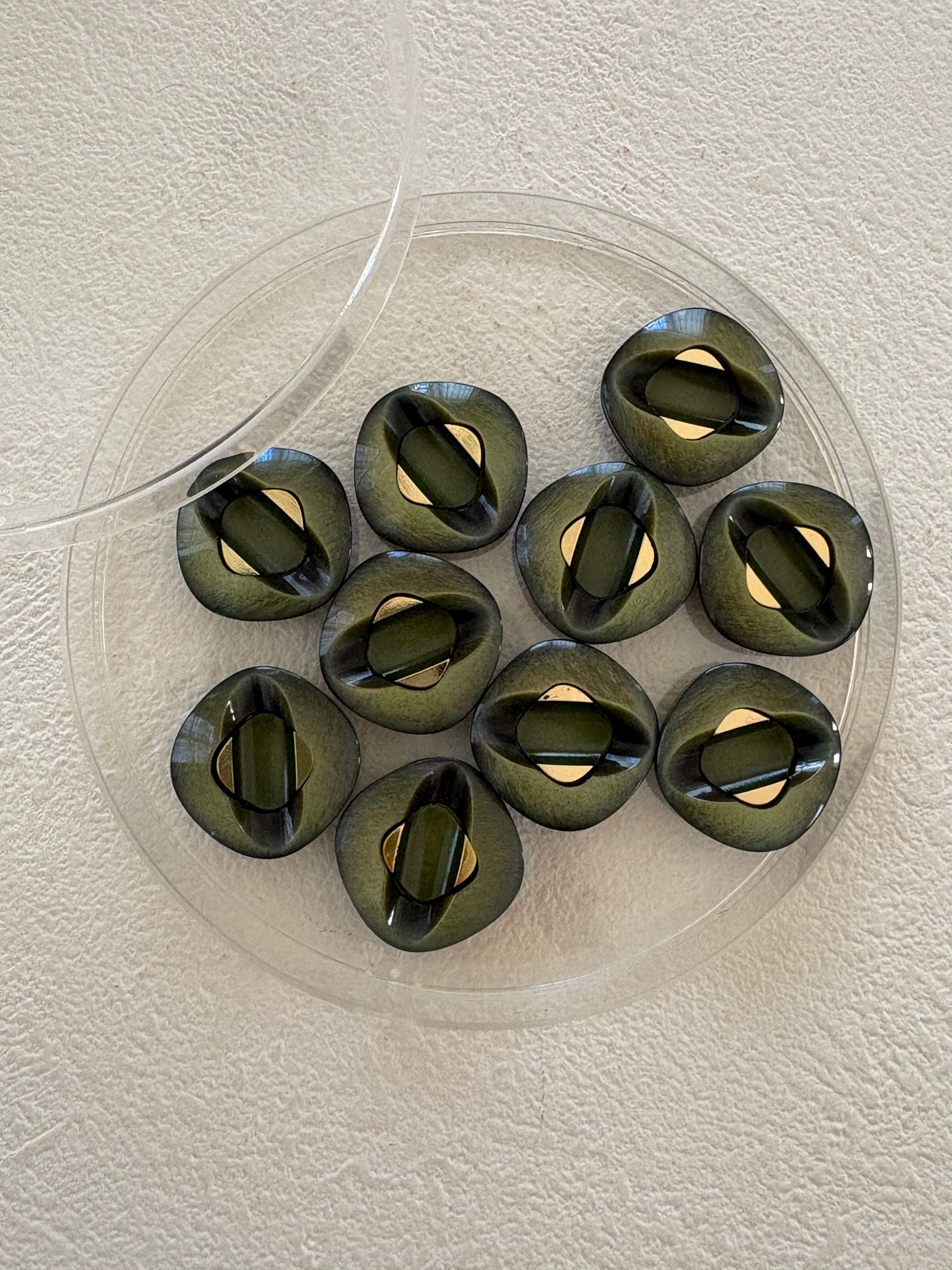 Japanese Vintage ボタン 18mm プラスチックボタン グリーン系 スクウェア 昭和レトロ アクセサリーパーツ 装飾材 カルトナージュ