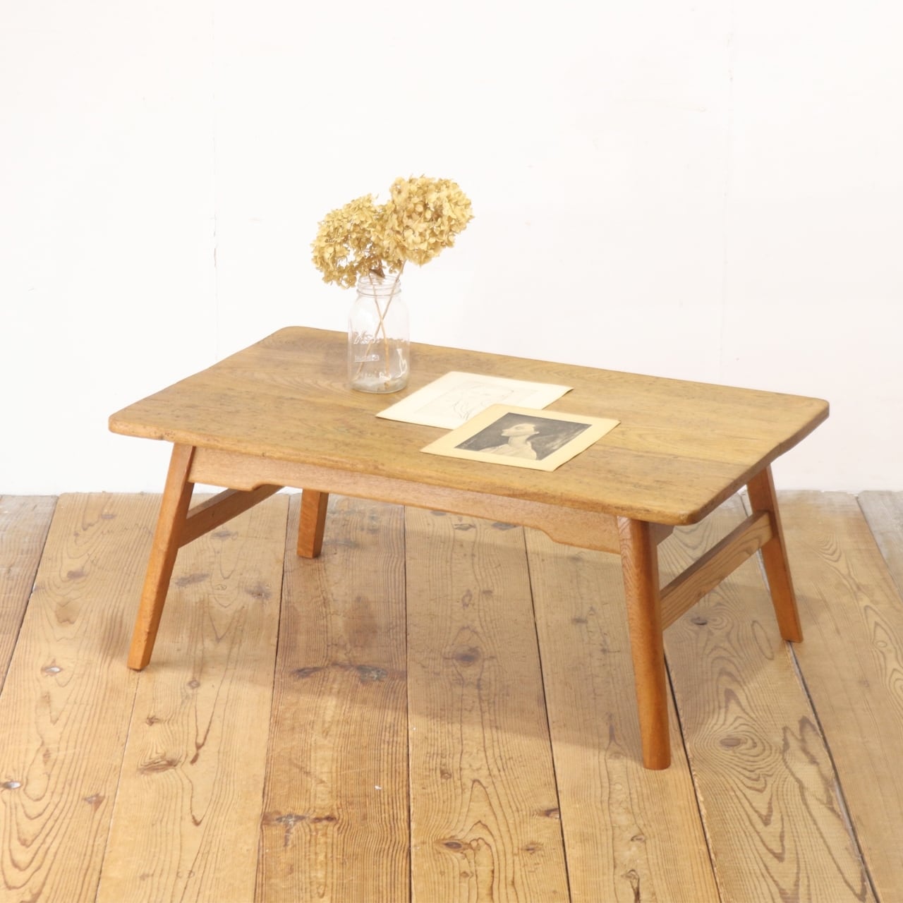 レトロ ローテーブル 座卓 センターテーブル 無垢材 花台 展示台 ナチュラル ヴィンテージ/PKT18107