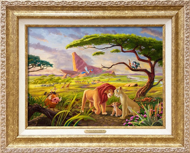 ディズニー絵画「ライオンキング/忘れるな 自分が何者なのか」作品証明書・展示用フック付キャンバスジークレ