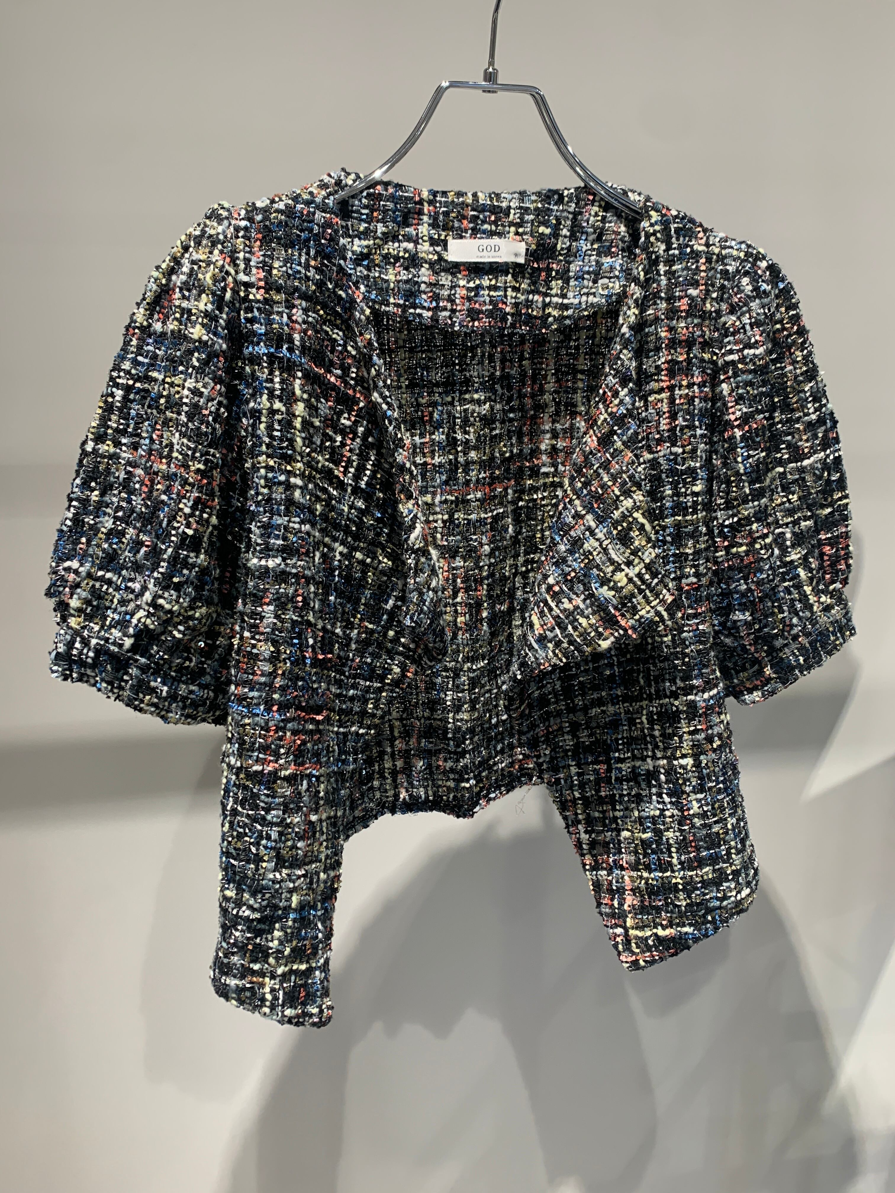 glitter tweed puff short jacket