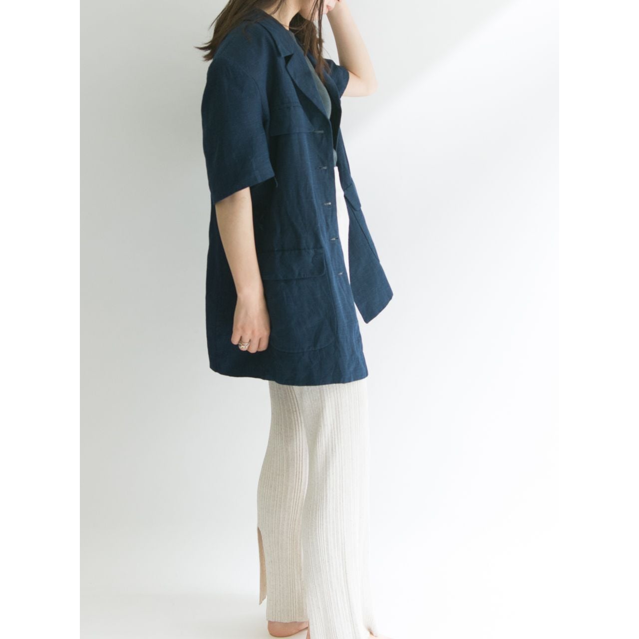 【Made in Italy】Linen-viscose h/s safari jacket（イタリア製 リネン混 半袖サファリジャケット）5c