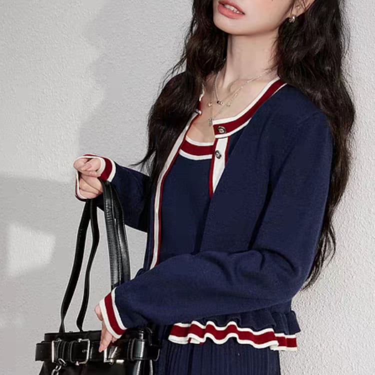 College-style two-tone cardigan 00196