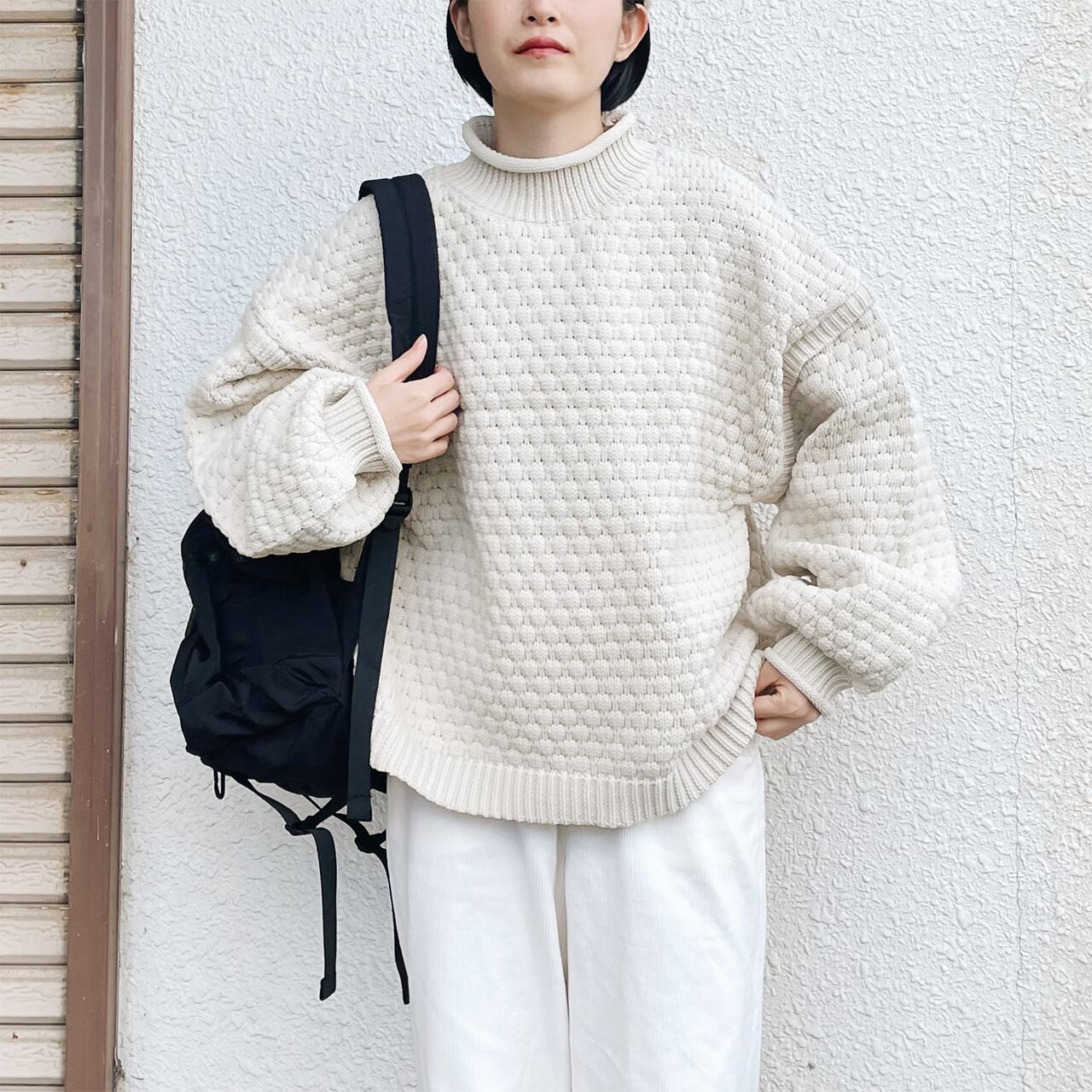 Popcorn high neck knit (ivory)