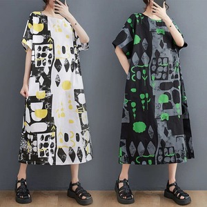 PRINT BOAT NECK A-LINE MIDI PULLOVER DRESS 2colors M-17055