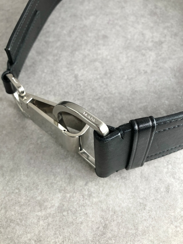 PRADA プラダ ベルト ブラック ロゴ レザー メタルバックル vintage ヴィンテージ オールド mverzc