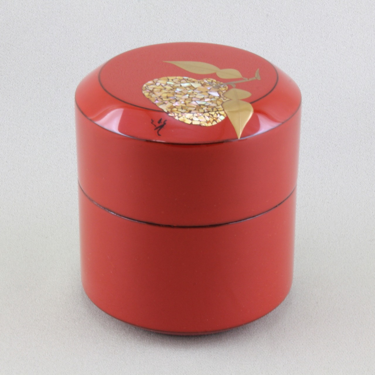 200 輪島塗 茶筒／朱塗／柚子蒔絵