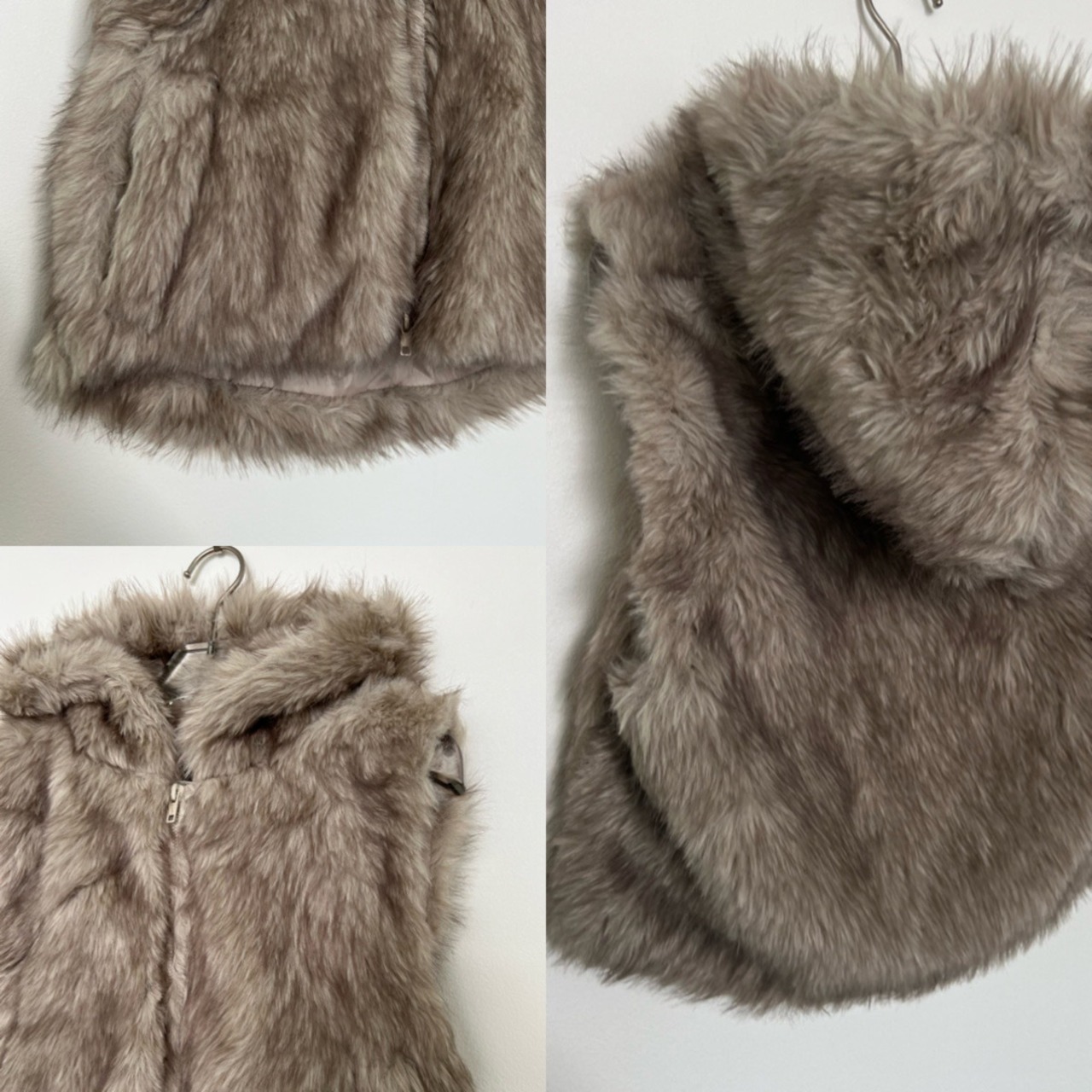 【東京先行販売】ショート丈Wzipエコファーフーディーvest/ベージュmix