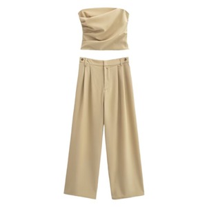 レディース トップス パンツ セットアップ ベアトップ ストレートパンツ ロングパンツ ワイドパンツ ショート クロップド丈 袖なし ノースリーブ タック ファスナー ハイウエスト ボタン シンプル カジュアル きれいめ シンプル カジュアル 上品 おしゃれ こなれ感 存在感 抜け感 セクシー 無地 春 夏 デート お出かけ イベント リゾート 旅行 女子会 休日 バカンス ショッピング ライブ カフェ アースカラー 脚長 普段使い 着回し トレンド インスタ映え XS S M L 大人カラー 春カラー