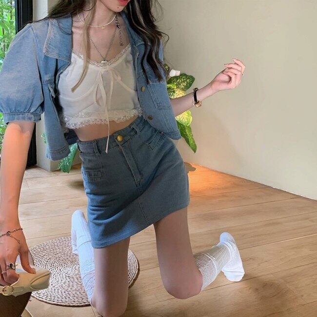 デニムセットアップ レディース 韓国 ファッション クロップド