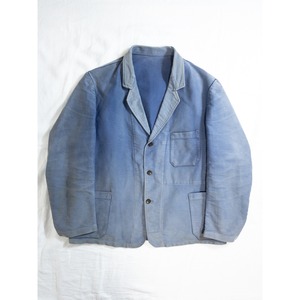 1940s "Le Favori" Faded Blue Moleskin Lapeled Work Jacket